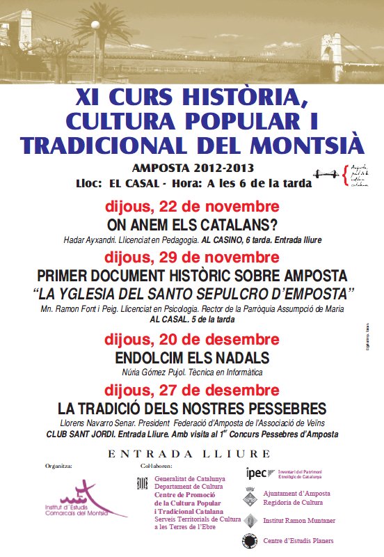 Ajuntament d´Amposta > Comunicació > XI CURS HISTÒRIA, CULTURA POPULAR I TRADICIONAL DEL MONTSIÀ