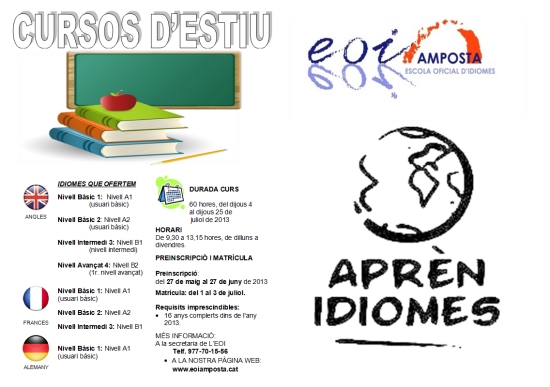 Ajuntament d´Amposta > Comunicació > Cursos d’estiu a l’Escola Oficial d’Idiomes Amposta (EOI)