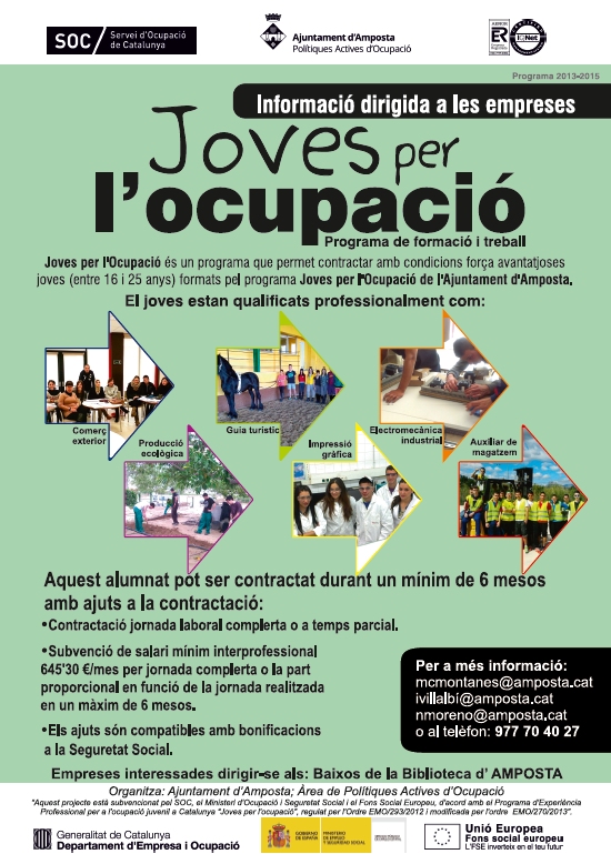 Ajuntament d´Amposta > Comunicació > Informació sobre la contractació dels joves del Programa Joves per l’Ocupació