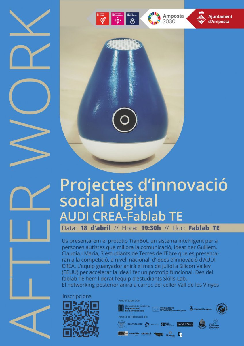 Ajuntament d´Amposta > agenda > Afterwork. Projectes d’innovació social digital. AUDI CREA-Fablab TE