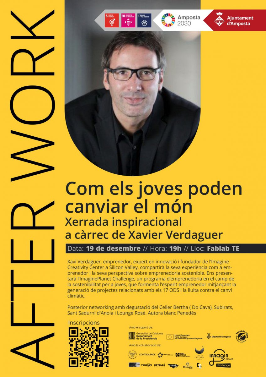 Ajuntament d´Amposta > agenda > FABLAB. "Com els joves poden canviar el món". Afterwork amb l’emprenedor i expert en innovació Xavier Verdaguer