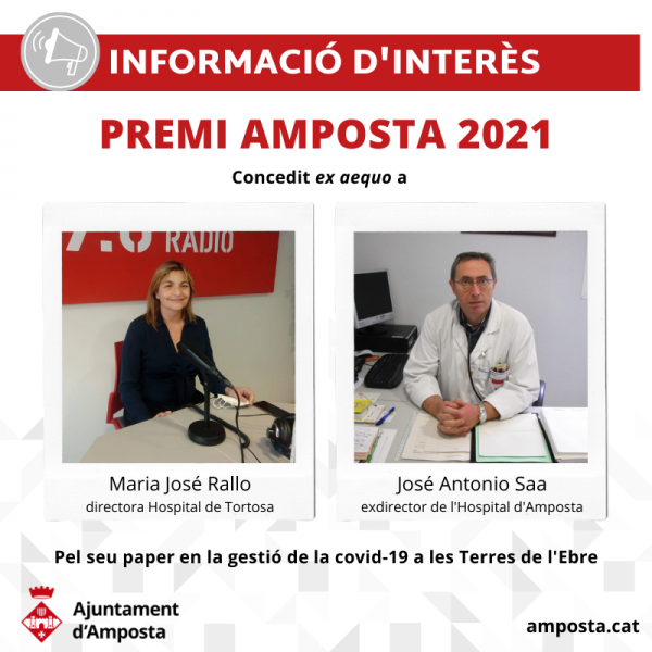 Els doctors Maria José Rallo i José Antonio Saa, Premi Amposta 2020 