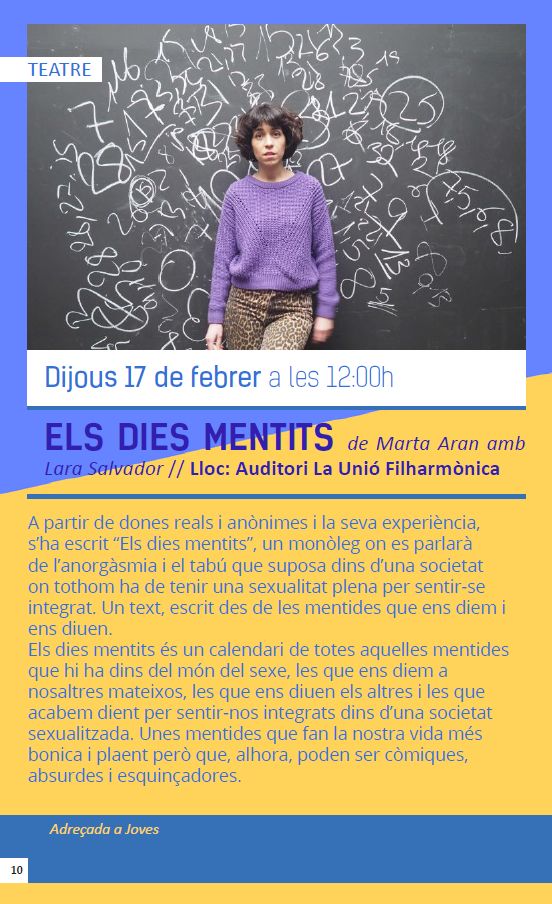 Ajuntament d´Amposta > agenda > Teatre: ELS DIES MENTITS de Marta Aran amb Lara Salvador