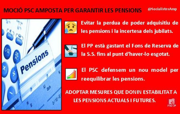 El PSC demana a l’Ajuntament que doni suport per establir un sistema públic de pensions amb més capacitat de redistribució