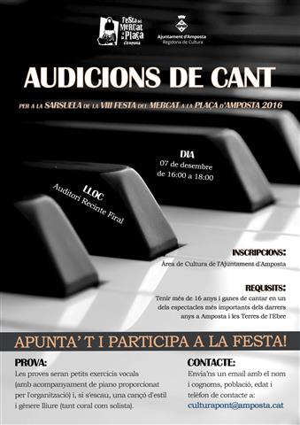 Ajuntament d´Amposta > Comunicació > La sarsuela de la VIII Festa del Mercat busca cantants