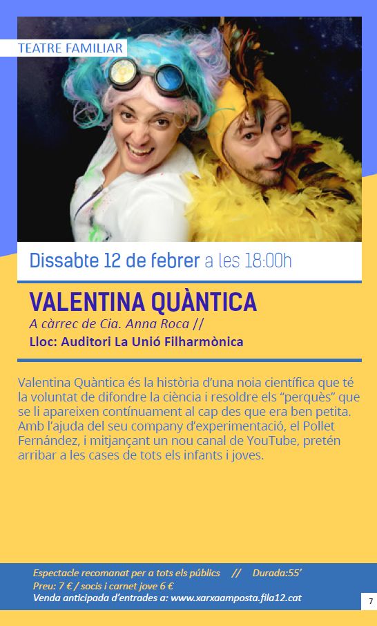 Ajuntament d´Amposta > agenda > TEMPORADA D’ARTS ESCÈNIQUES 2022. Teatre Familiar "Valentina Quàntica"